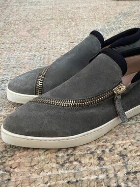 Furla Spy Slip On Grey Leather Zipper Womens Sneaker Made in Italy Size 8